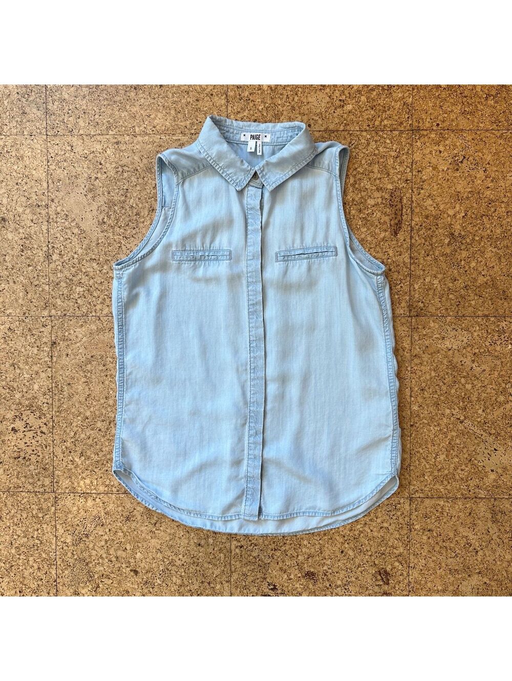 PAIGE Light Blue Chambray Denim Sleeveless Button Up Shirt Womens Small Collared
